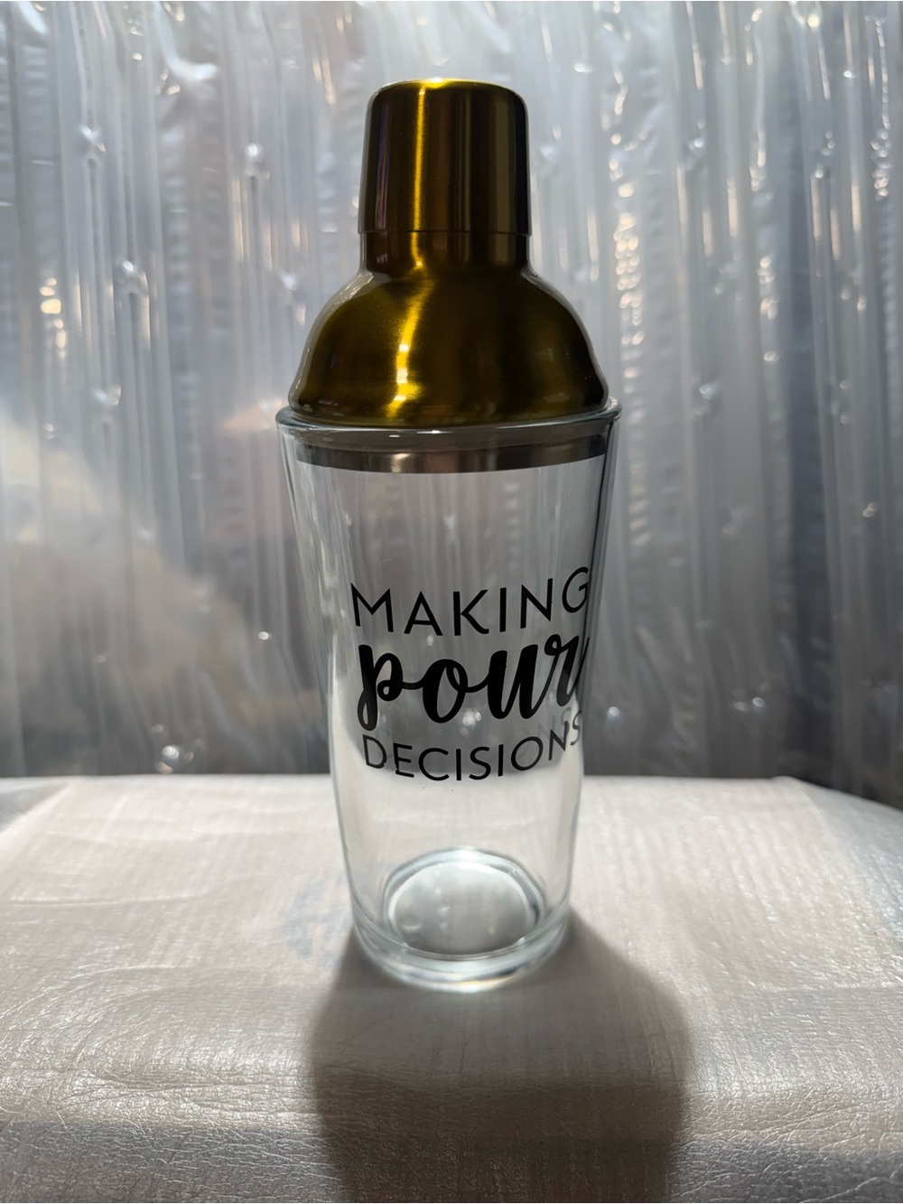 Funny Novelty Cocktail Shaker“Making Pour Decisions” Glass & Gold Cobbler Shaker
